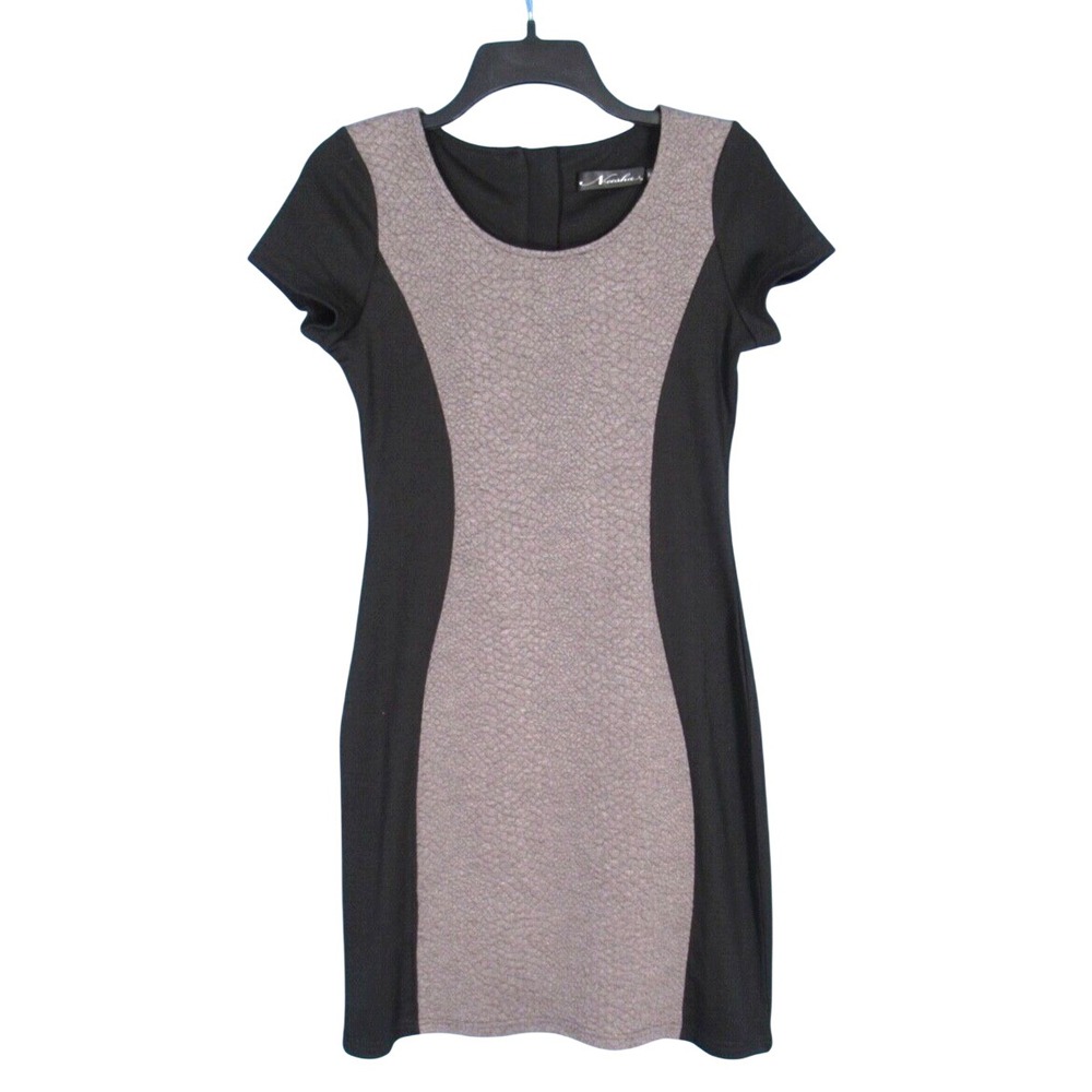 NEESHA Women's GRAY/BLACK Mid-Weight Knit COLORBLOCK Back-Zip BODYCON DRESS Sz M - Picture 1 of 7